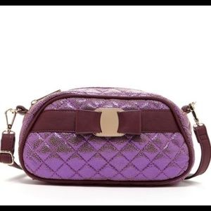 Metallic Plum Quilted Crossbody Bag Purse